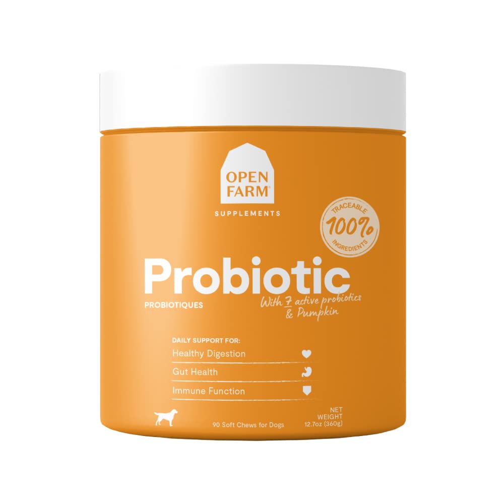 Open Farm Probiotic Chews, συμπλήρωμα σκύλων, Βιταμίνες σκύλου, υποστηρίζει την κανονική κίνηση της χλωρίδας και του εντέρου χρησιμοποιώντας ανιχνεύσιμα και Vet-έγκριση συστατικά, 12.7 oz, 90 κόμης