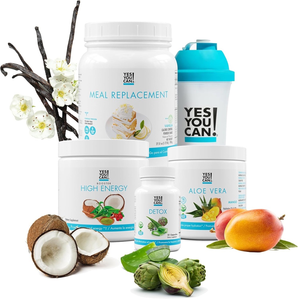 Yes You Can! Detox Plus Kit (Meal Replacement Vanilla, Aloe Vera Mango) - Complete Meal Replacement Powder, High Energy Shake Booster, Aloe Vera Detox Supplement, Health Transformation