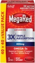 MegaRed Advanced 6X Absorption 800mg Omega-3s Fish Oil with EPA/DHA, No Fishy Aftertaste Supports Heart, Brain, Joint and Eye Health, 80 Count Softgels (2 Pack)