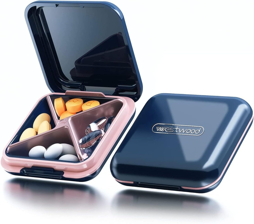 Küçük Pill Case, Seyahat Pill Box, Portatif Pill Konteyner Purse veya Pocket için, Günlük Tıp Organize Sular 4 Vitaminler için Karşılaştırmalı Kompakt Pill Sahibi, Supplements, İlaçlar, İlaçlar, İlaçlar, İlaçlar