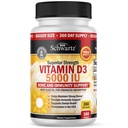 Βιταμίνη D3 5000 IU (125 mcg) Φυσικό συμπλήρωμα ανοσοποίησης, δύναμη των οστών, υγιής λειτουργία των μυών, με ελαιόλαδο για υψηλότερη απορρόφηση, χωρίς γλουτένη και μη GMO, 1 έτος προσφοράς, 360 Softgels