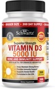 D3 5000 IU (125 mcg) Doğal Immune Support Supplement, Bone Strength, Sağlıklı Kas Fonksiyonları, En yüksek Apsiyon için Zeytinyağı, Gluten Free & Non-GMO, 1 Yıl Supply, 360 Softgels