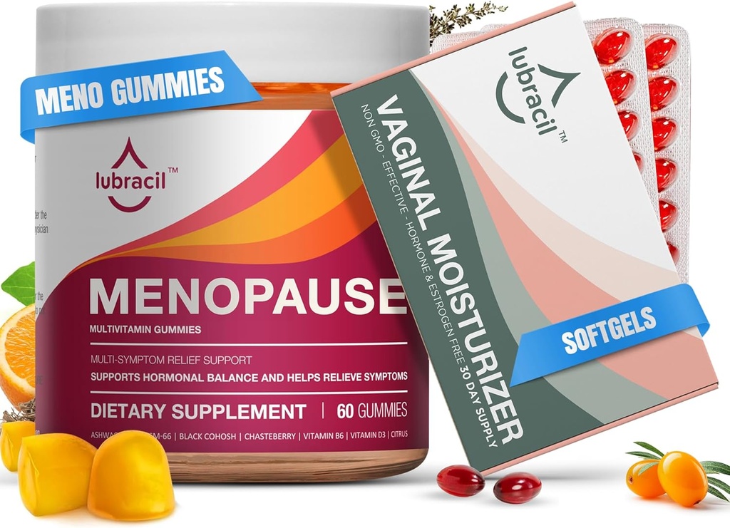 Lubracil Menopause Gummies & Daily Moisturizer Sche – Hot Flashes, Night Sweats, Vaginal Kuruness ve Black Cohosh, Ashwagandha, Omega Oils & Sea Buckthorn