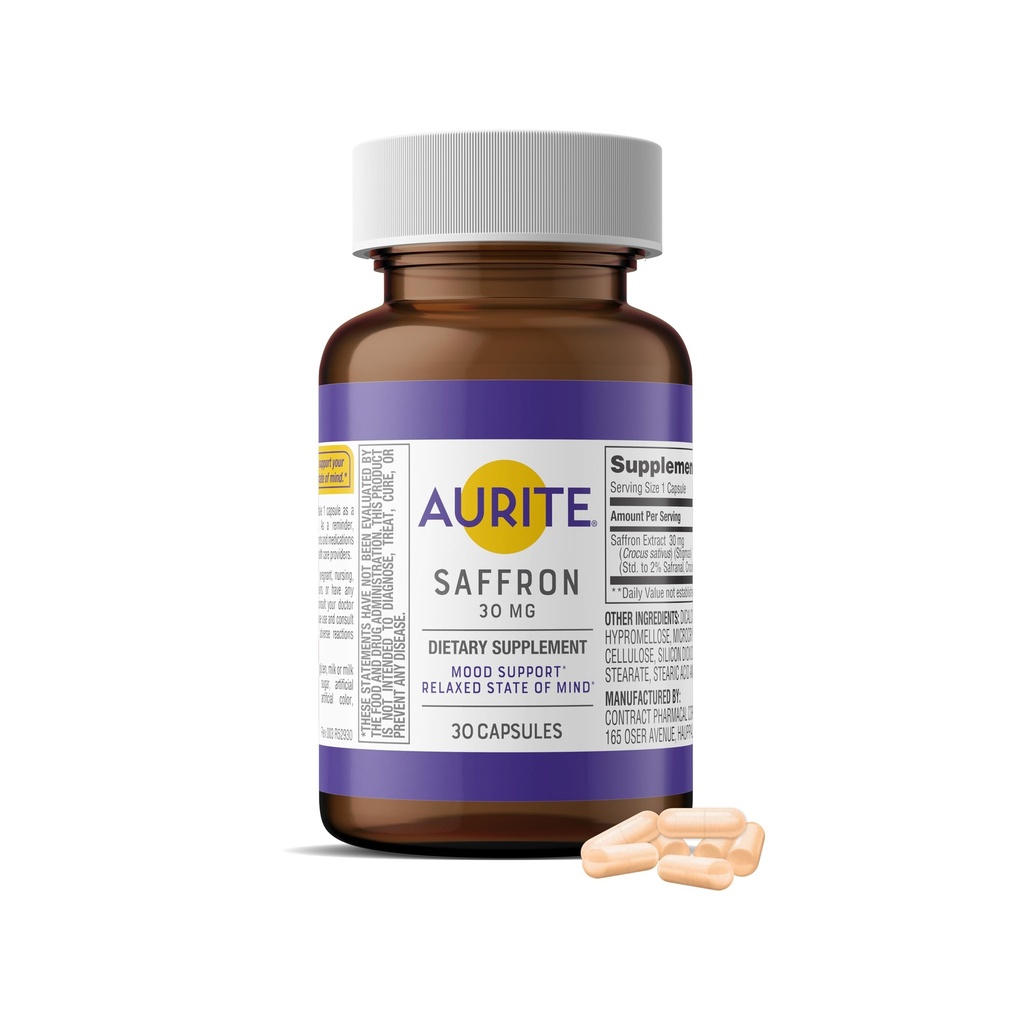 Saffron Supplement | Stres Yönetimi, Herbal Mood Support, Long-Term Memory, for Women & Men. 30 Kont, Saffron 30 mg, Vegetarian Friendly, Non-GMO, Gluten-Free, Soy-Free (1 Ay)