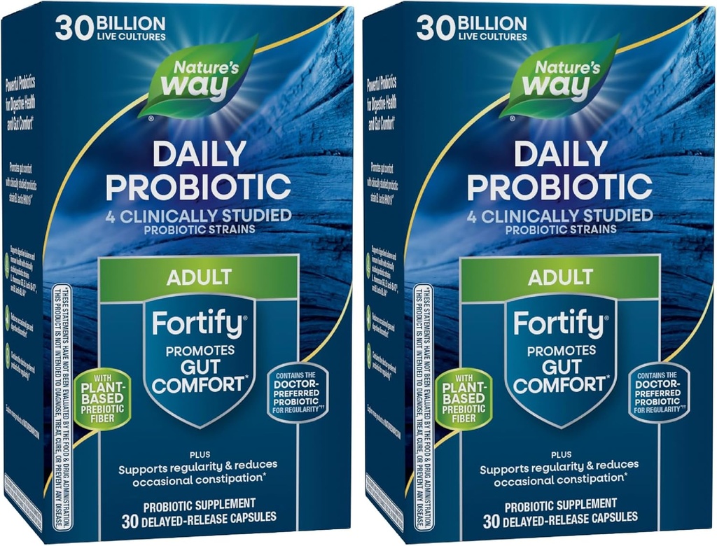 Nature's Way Fortify Daily Probiyotik + Prebiyotik for Men and Women, 30 milyar Live Cultures, Digestive and Immune Health Support* Supplement, 30 Capsules (Pack of 2)