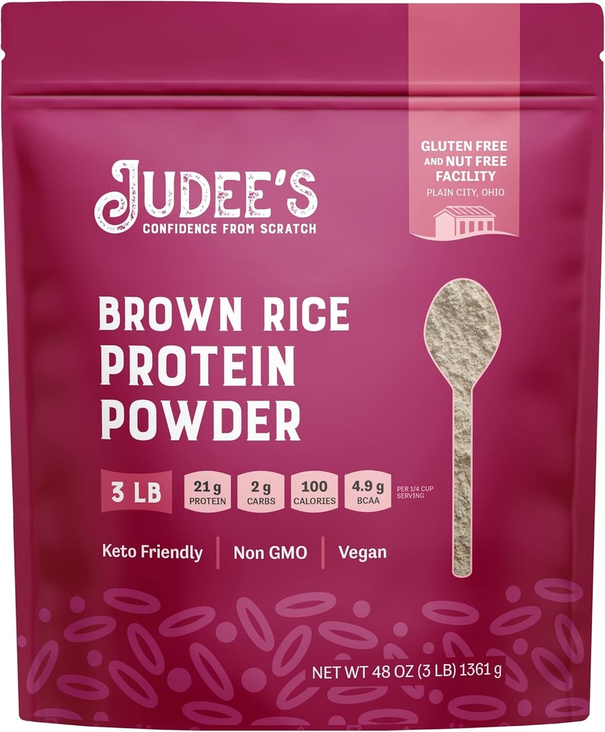 Judee's Gluten Free Brown Rice Protein Toz - Sproed Rice Formula - Keto-Friendly Plant-Based Beslenme - Süt & Soy-Free Shake Base - 3 lb, Unflavored, Pack of 1