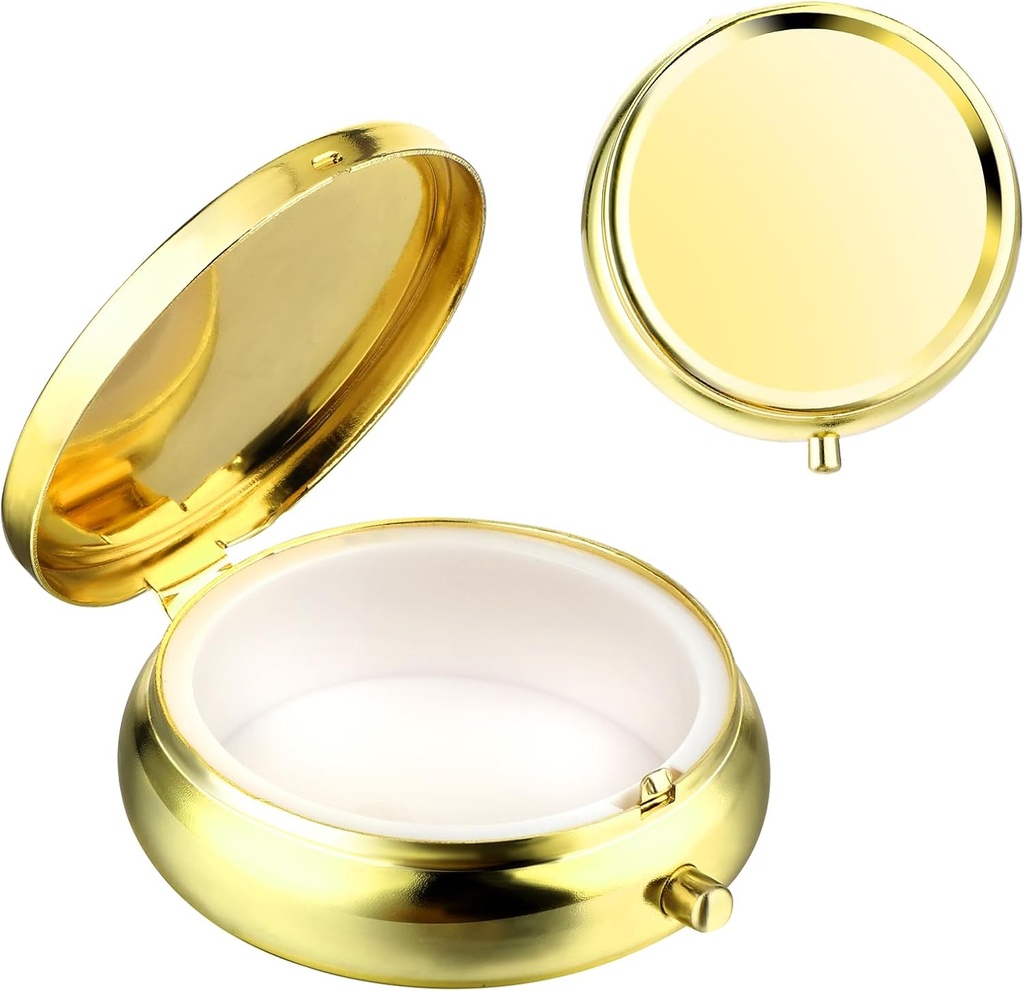 Sibba Portable Medicine Pill Case, Travel Multi-Functional Moisture Kanıt Pill Box for Purse & Pocket, Cute Metal Medicine Pill Organizer Box for Vitamins, Fish Oil & Supplements (Gold)