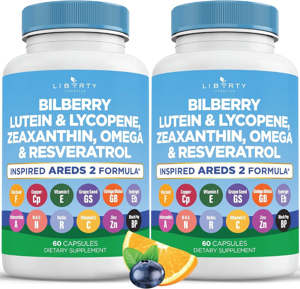 Βιταμίνες για την υγεία των ματιών με Bilberry, Lutein & Zeaxanthin, Lycope, Resveratrol, εκχύλισμα σπόρων σταφυλιών, Ασταξανθίνη flaxseed- AREDS 2-120 κάψουλες