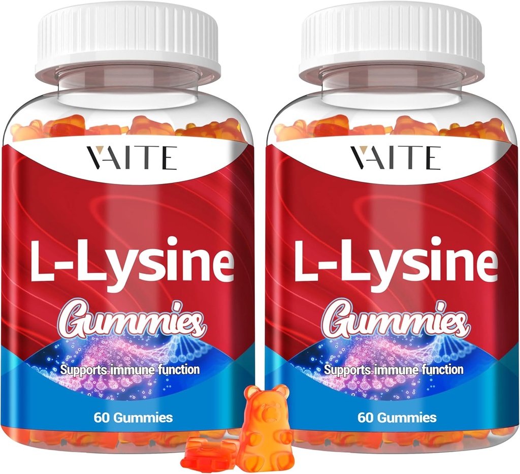L-Lysine 1000 mg Gummies - Supports Skin, Lip, Vegan, Gluten Free, 60 Chewable Lysine for Yetişkinler, Vitamins Tound Health & Immune System, Amino Acid Vitamin Supplement & Kompleksi (2 Paket)