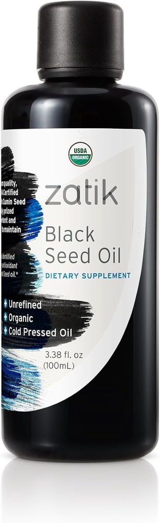 Zatik Doğallar - Siyah Tohum Yağı, Unrefined, USDA Organik, Cold-Pressed - Yüksek EFAs, Doğal Immune ATM ve Tüm Doğal Savunma Mekanizmasına hizmet edin. 3.38 fl ozz