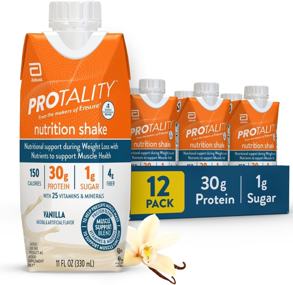 Vanilla Beslenme Shake | 30g protein, 1g Sugar | Kilo kaybı sırasında Kas Sağlığı için Beslenme Desteği | 12 Pack