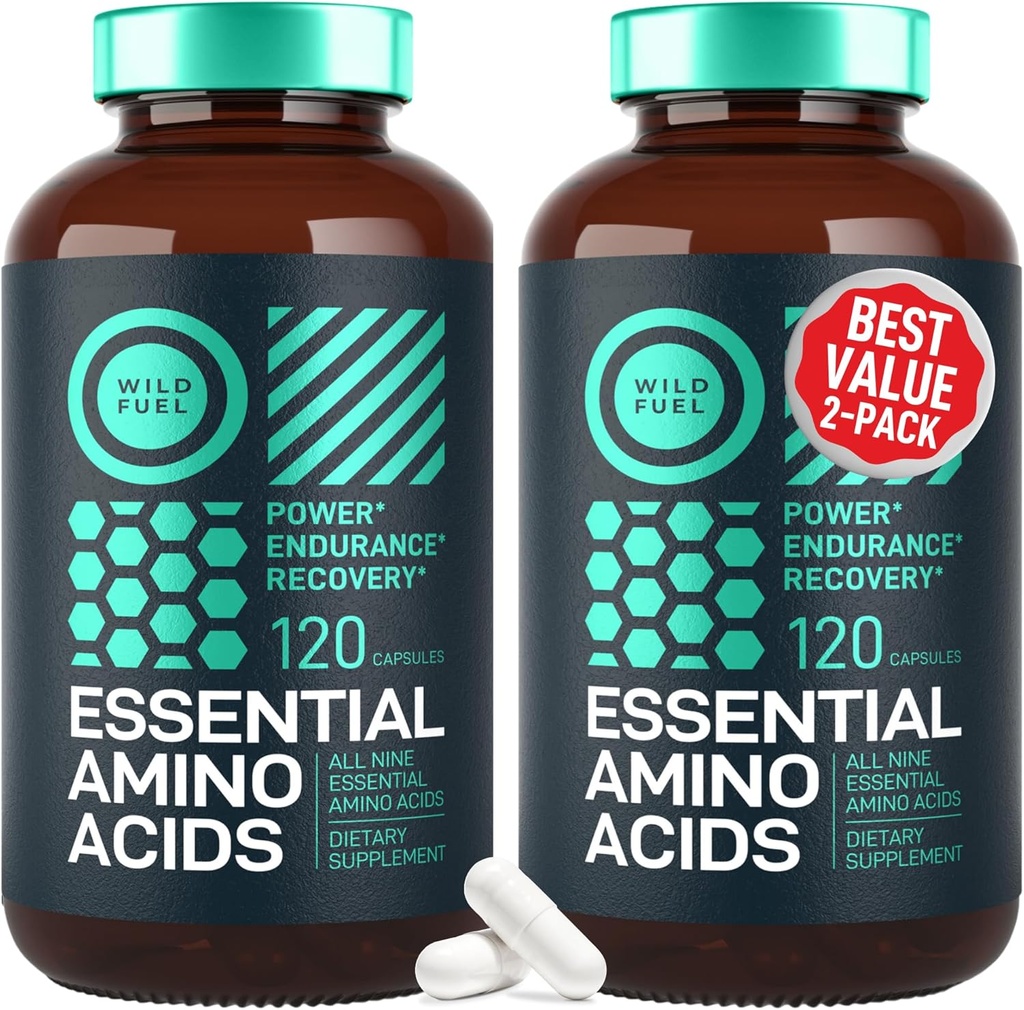 WILD FUEL Essential Platinum Acids Supplement for Women and Men - All 9 BCAAs replica Complex for Power and Recovery - EAA Lysine, Tryptophan, Isoleucine - 2 Pack 240 Vegan