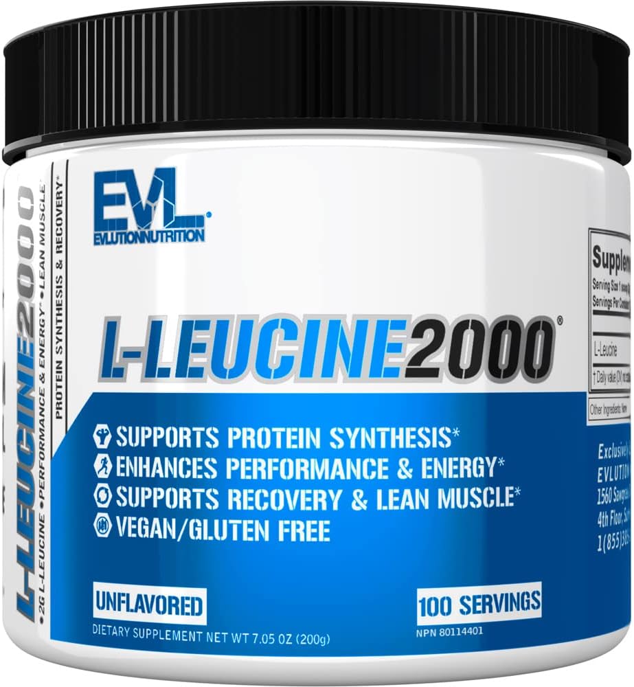 Evlution Nutrition L-Leucine 2000 - Σύνθεση πρωτεΐνης, ανάκτησης & μυϊκής υποστήριξης - Απόδοση & Ενέργεια - 2000mg L-Leucine - Χωρίς γλουτένη & Vegan - Άγευστη διατροφή συμπλήρωμα σκόνης - 100 Σερβιέτες