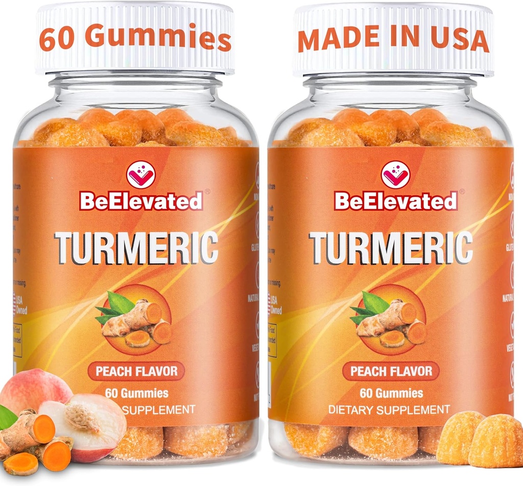 Curcumin Turmeric Gummies – Ekstra Güçlü 2000 mg 8:1 Türmeric Supplement Gummies with Black Pepper & Ginger – Vegan Non-GMO Ortak Destek Chewables – Peach Flavor - 2 Pack of 2