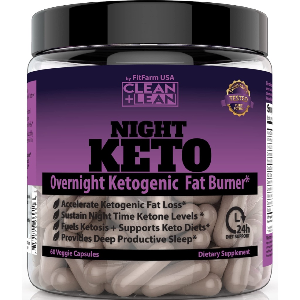 Temiz+Lean Night Keto: First Ever Overnight Ketgen Fat Burner & Sleep Aid | BHB Ketones + MCT Oil Extract + Vitamins & Minerals | 24 HR Diyet Büyük Lose Kilo | All Natural & GF | 60 Caps