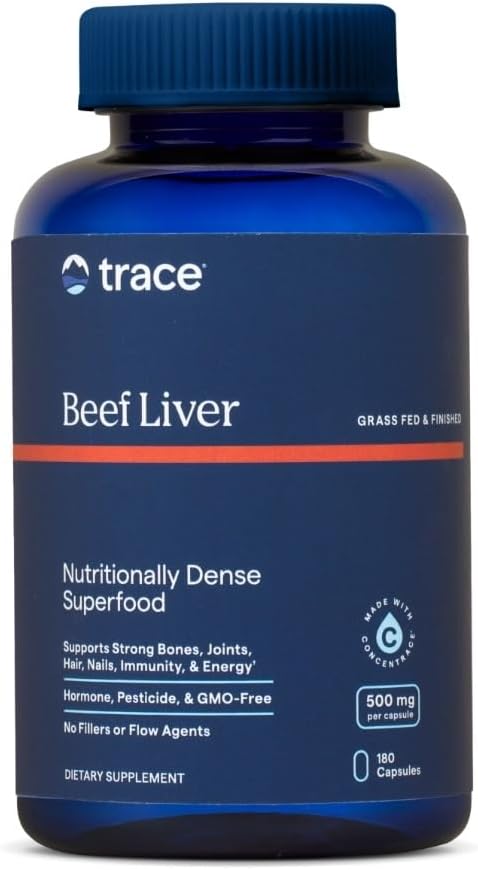 Trace Minerals Beef Liver, 500mg - Bone Health & Energy Support Supplement - Διατροφικό Συμπλήρωμα Βοηθάει Υγιεινό Δέρμα & Ανοσία - Beef Liver Supports Healthy Organs - 180 Κάψουλες (30 Services)