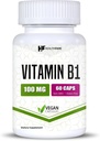 Healthfare Vitamin B1 100 mg | 60 Capsules | Thiamin Supplement | Destekler Genel Sağlık | Non-GMO | Gluten Free (60 Capsules)