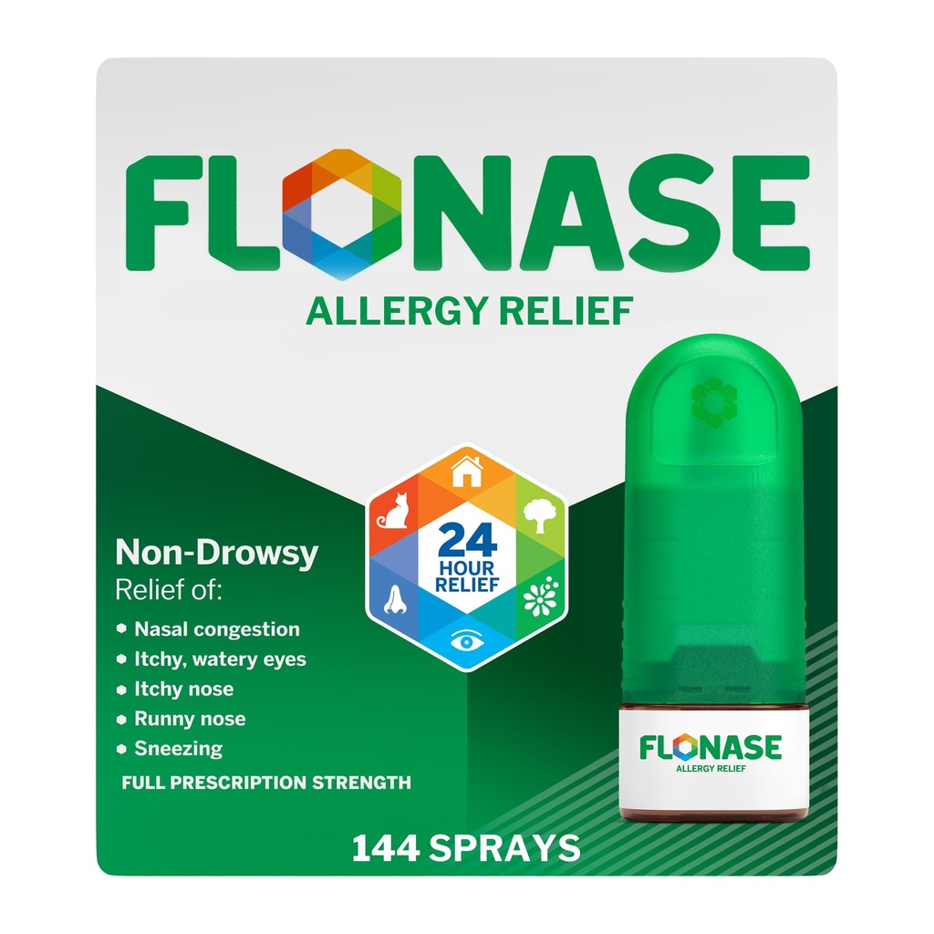 Flonase Alerji Yardımı Nasal Mix, 24 Saat Drowsy Alerji ilacı, Ölçümlü Nasal Mix - 144 Spreys- Fall ve Mevsim Alerjisi
