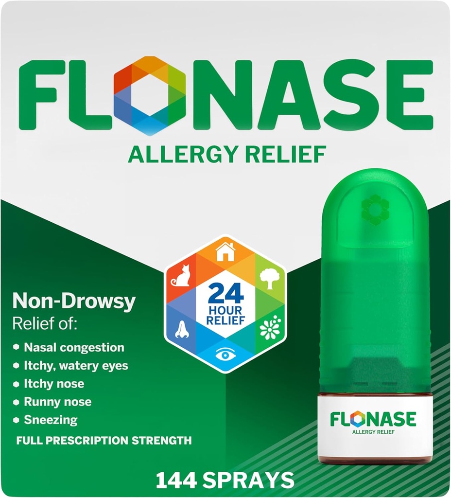 Flonase Alerji Yardımı Nasal Mix, 24 Saat Drowsy Alerji ilacı, Ölçümlü Nasal Mix - 144 Spreys- Fall ve Mevsim Alerjisi