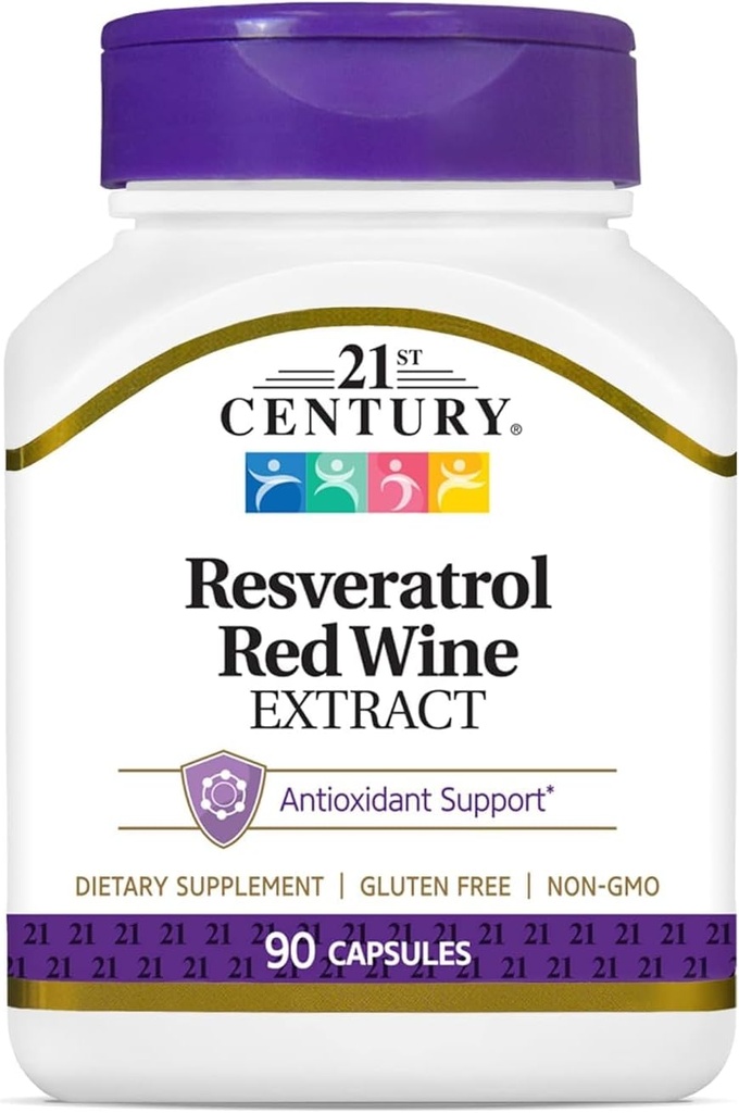 21ος αιώνας Resveratrol κόκκινο εκχύλισμα κρασιού κάψουλες, 90Count
