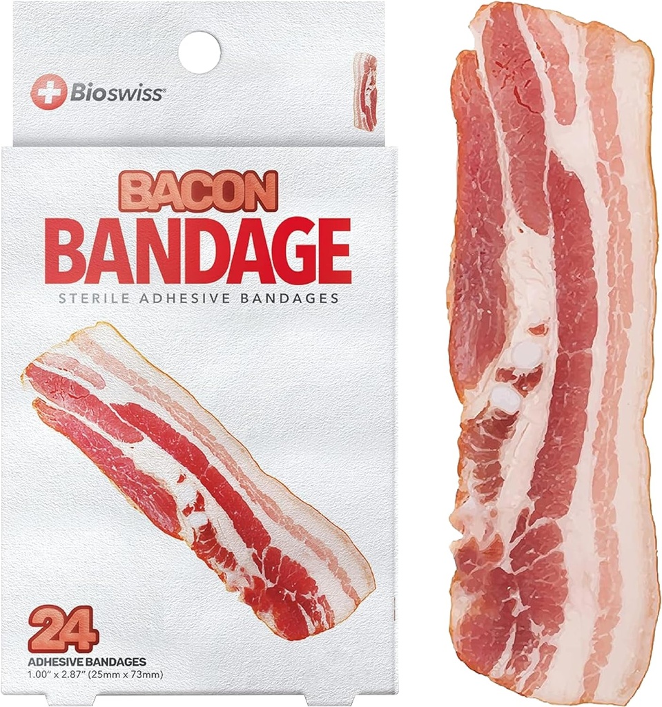 BioSwiss Kids Bandages, Bacon Kendini Yapıştırıcı Bandage Seti, Latex Free, Sterile Yara Bakımı, 24 Count