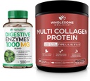 Allsome Wellness Digestive Enzymes 1000MG Plus Prebiyotiks & Probiyotiks Supplement + Multi Collagen protein Toz Hidrolyzed (Type I II III V X) Sche