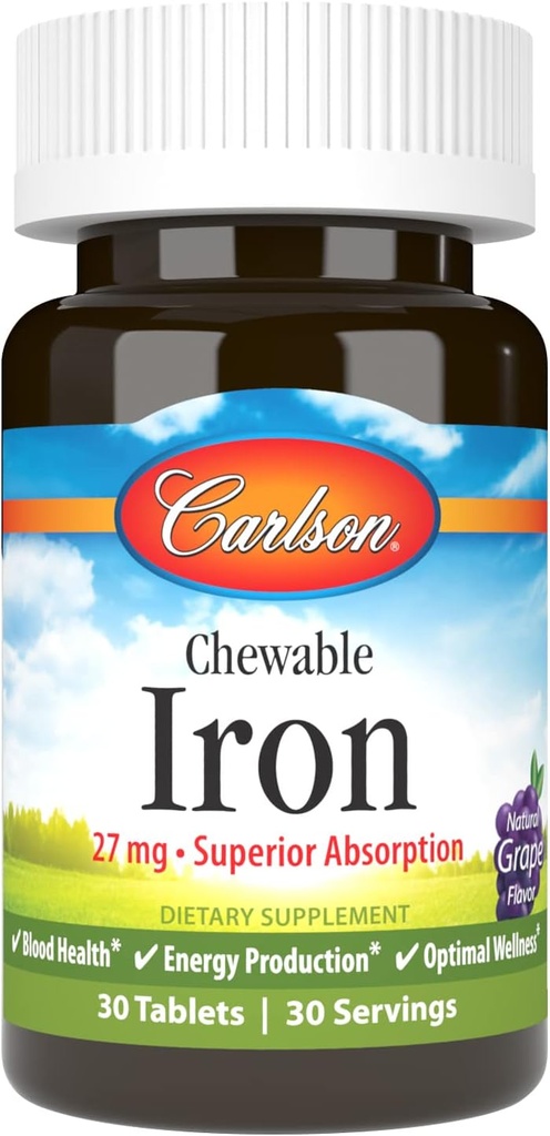 Carlson Chewable Iron 27 mg, Grape, Blood Health, 30 Tablet