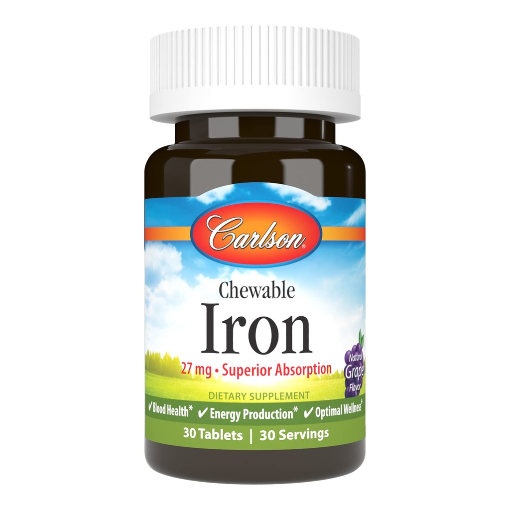 Carlson Chewable Iron 27 mg, Grape, Blood Health, 30 Tablet