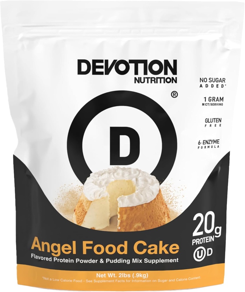 Devotion Beslenme proteini Toz Angel Food Kek – 20g Whey Isolate & Casein proteini – No add Sugar, Low Carb, Gluten-Free, Keto-Friendly, 1g MCT, Kosher – 2lb Pouch