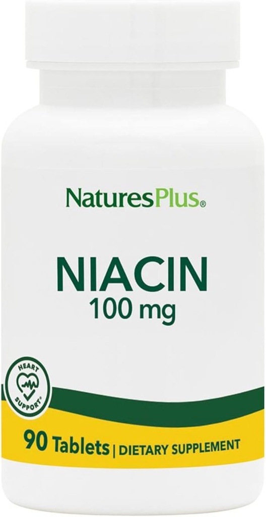 Natures Plus Νιασίνη - 100 mg, 90 χορτοφαγικά δισκία - Συμπλήρωμα Βιταμίνης Β3 υψηλής ισχύος - Χωρίς γλουτένη - 90 Σερβιέτες