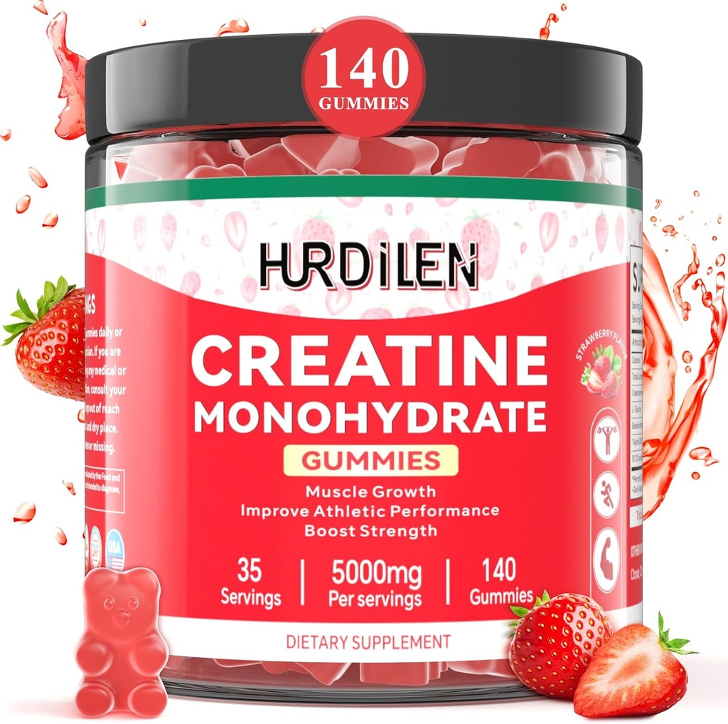 140 Kont Tinatine Monohidrat Gummies, 5000mgtine Monohidrat No Sugar Gummies for Women & Men with L-Taurine, Vitamin B12 for Muscle Recovery, Glute Builder, Energy Boost