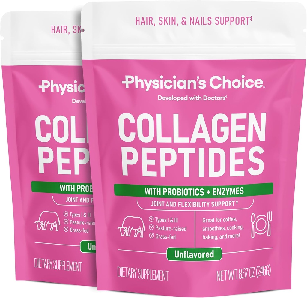 Collagen Hydro Toz - Hydrolyzed Protein (Type I & III) - Digestive Enzymes - Kadınlar ve Erkekler için Keto Collagen Toz - Saç, Skin, Joints & Workout Recovery Aid - Grass Fed, Non-GMO - Two-pack