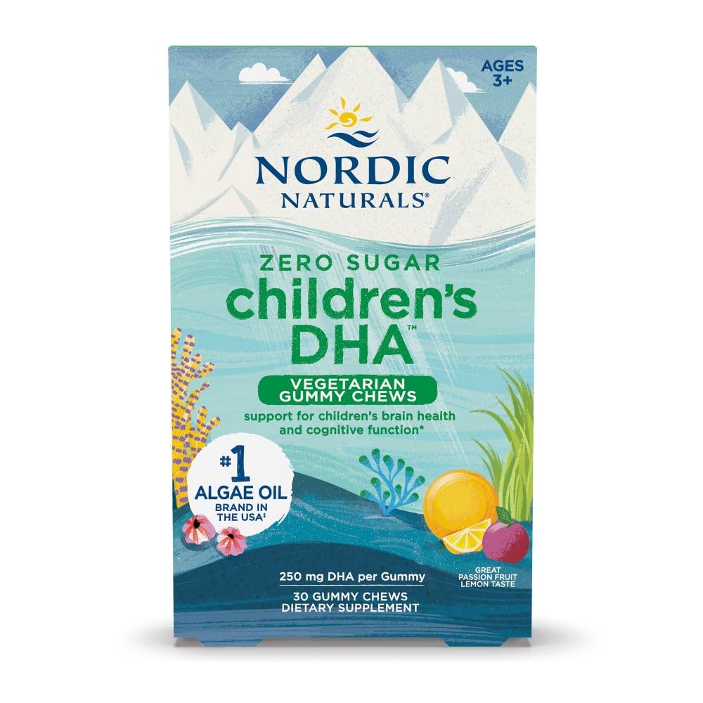 Nordic Naturals Zero Sugar Children's DHA Vegetarian Gummy Chews - Passion Fruit Lemon Flavor - 30 Gummies - Vegan Algae Oil Omega-3 Supplement for Kids Brain & Cognition Support - 30 Hizmet