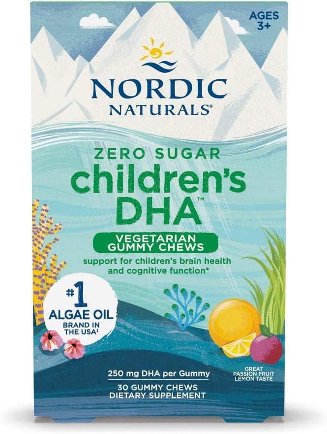 Nordic Naturals Zero Sugar Children’s DHA Vegetarian Gummy Chews - Πάθος Φρούτα Λεμόνι Γεύση - 30 Gummies - Vegan Algae Oil Omega-3 συμπλήρωμα για τον εγκέφαλο των παιδιών και γνωστική υποστήριξη - 30 υπηρεσίες