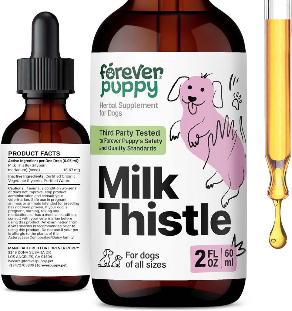 Forever Puppy Milk Thistle συμπλήρωμα για σκύλους - Συκώτι Υποστήριξη για σκύλους με εκχύλισμα γαϊδουράγκαθου γάλακτος - Συμπληρώματα σιλιμαρίνης & Βιταμίνες για μικρές μεγάλες μεσαίες Φυλή - κυνικό συκώτι Detox σταγόνες - 2 oz