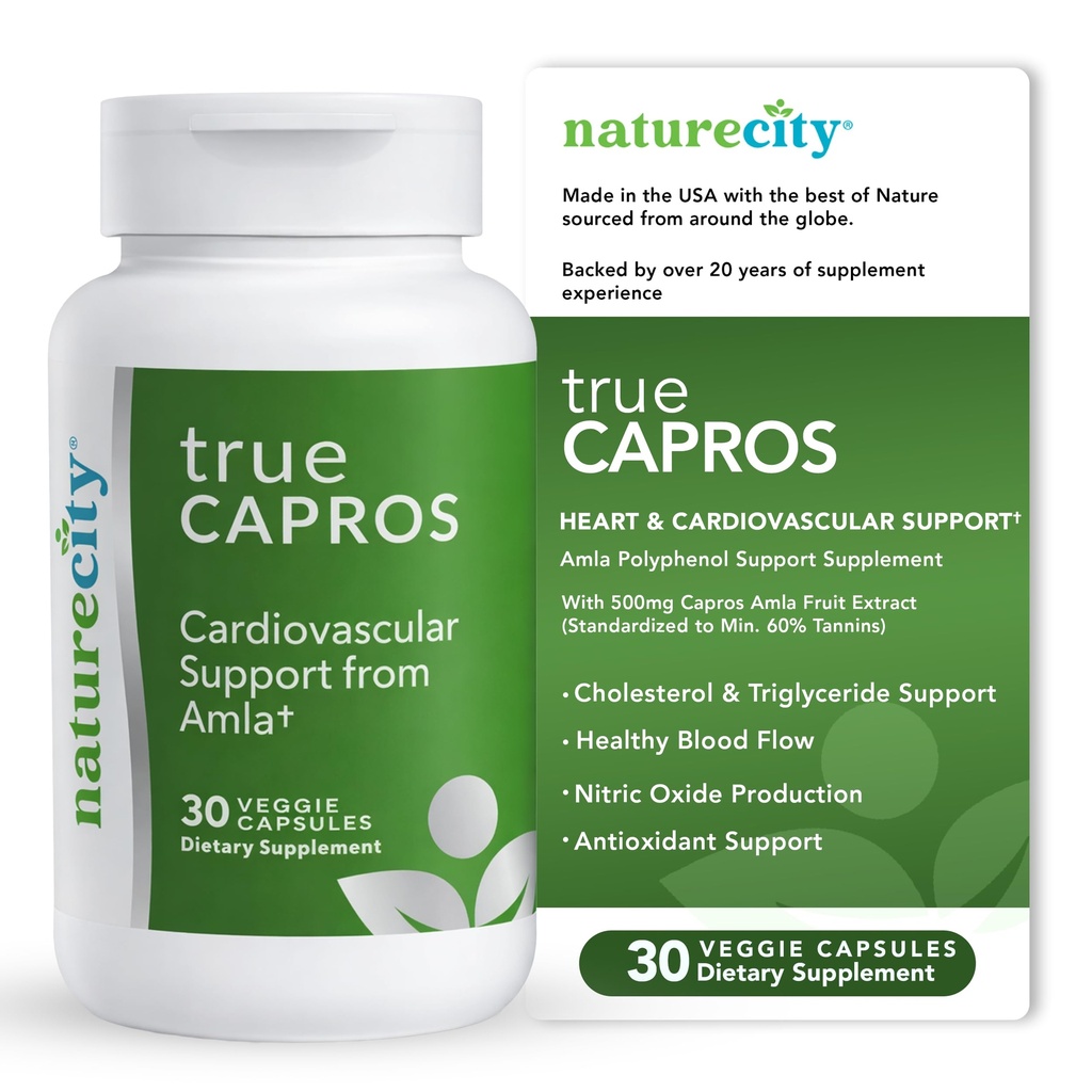 NatureCity True-Capros Συμπλήρωμα εκχύλισμα φρούτων Amla Polyphenol Αντιοξειδωτικό δύναμη υποστηρίζει καρδιοαγγειακή καρδιά Υγεία (30 κάψουλες λαχανικών) μη GMO Vegan φιλικό και χωρίς σόγια
