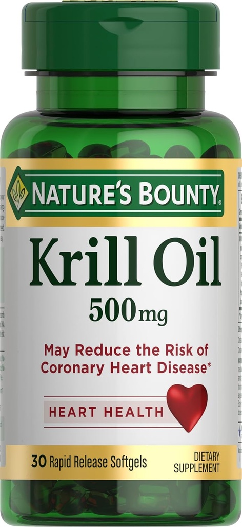 Nature's Bounty Krill Oil, Heart Health, Dietary Supplement, 500mg, Rapid Release Softgels, 30 μέτρα