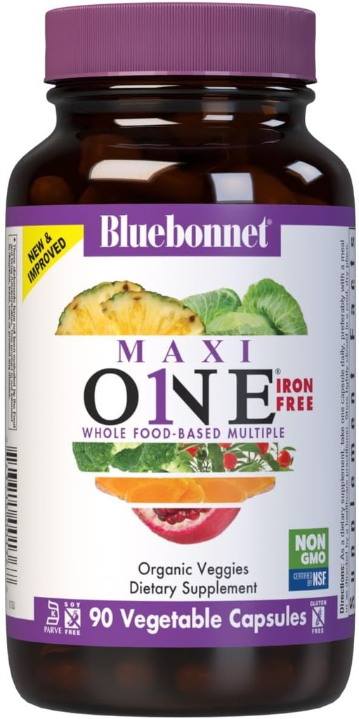Bluebonnet Beslenme Maxi One (Iron-Free), Tüm Gıda Birden, Enzymes, Enerji, Vitality, Gluten, Soy & Green Free, Kosher, Vegetarian Friendly, Non-GMO, 90 Count Count