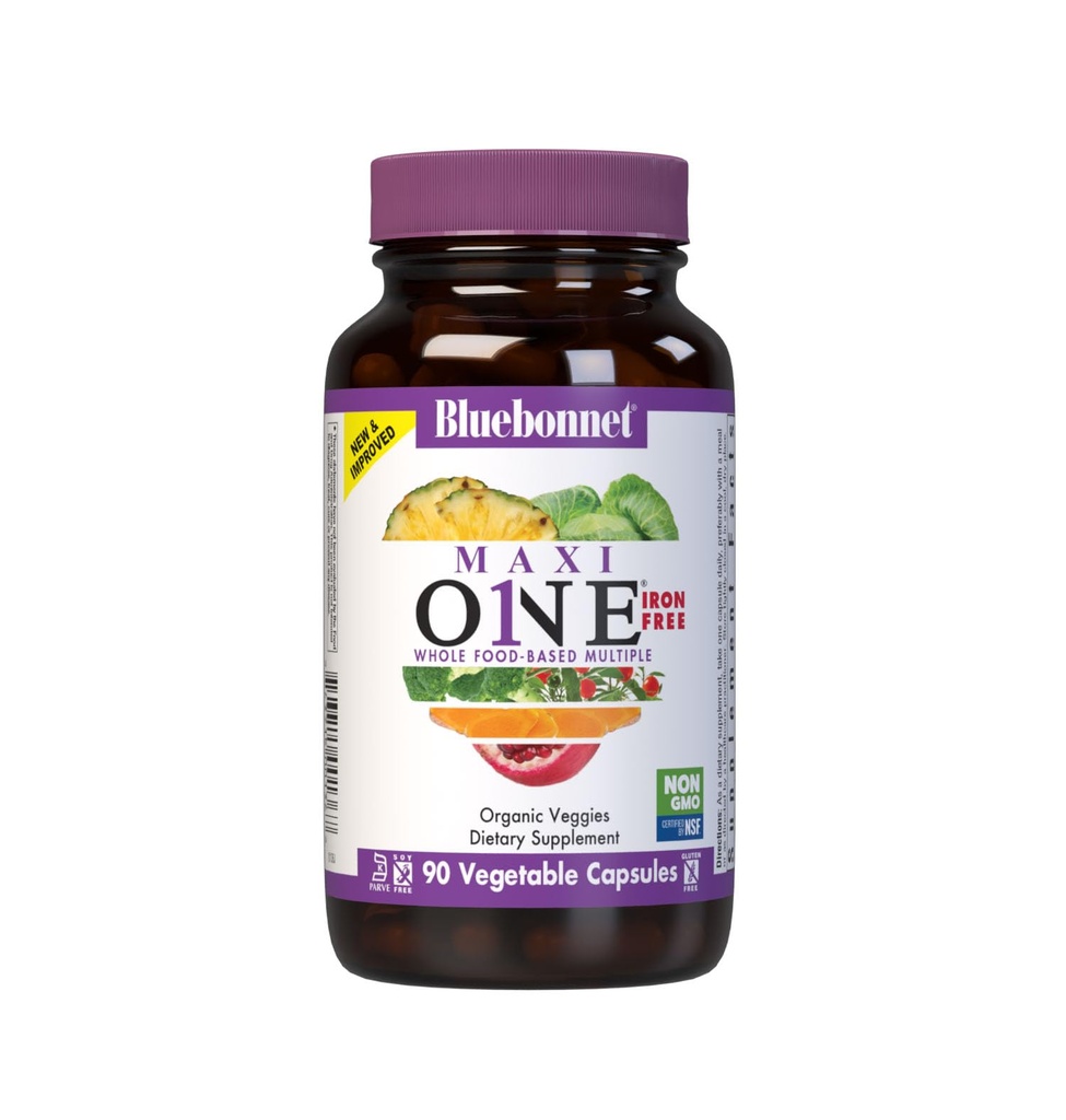 Bluebonnet Beslenme Maxi One (Iron-Free), Tüm Gıda Birden, Enzymes, Enerji, Vitality, Gluten, Soy & Green Free, Kosher, Vegetarian Friendly, Non-GMO, 90 Count Count