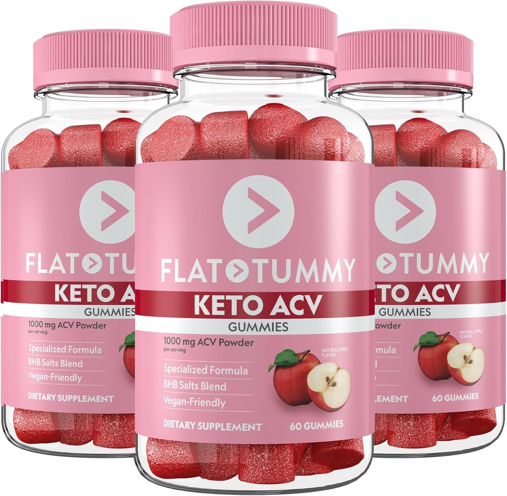 Flat Tummy Keto ACV Gummies, 60 Count – Özelleştirilmiş Formula, Post GLP-1 Keto Supplement, Vegan-Friendly, Non-GMO - Apple Cider Vinegar Gummies, BHB Salts, Beet, Pomegranate Superfood Tozlar (3 Paket)