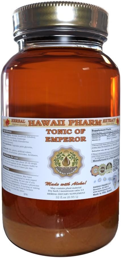 HawaiiPharm Shiitake, Maitake, Cordiceps, Reishi Liquid Extract, Organik kıl Shiitake, Maitake, Cordiceps, Reishi Tincture, Herbal Supplement, ABD'de 32 fl.oz