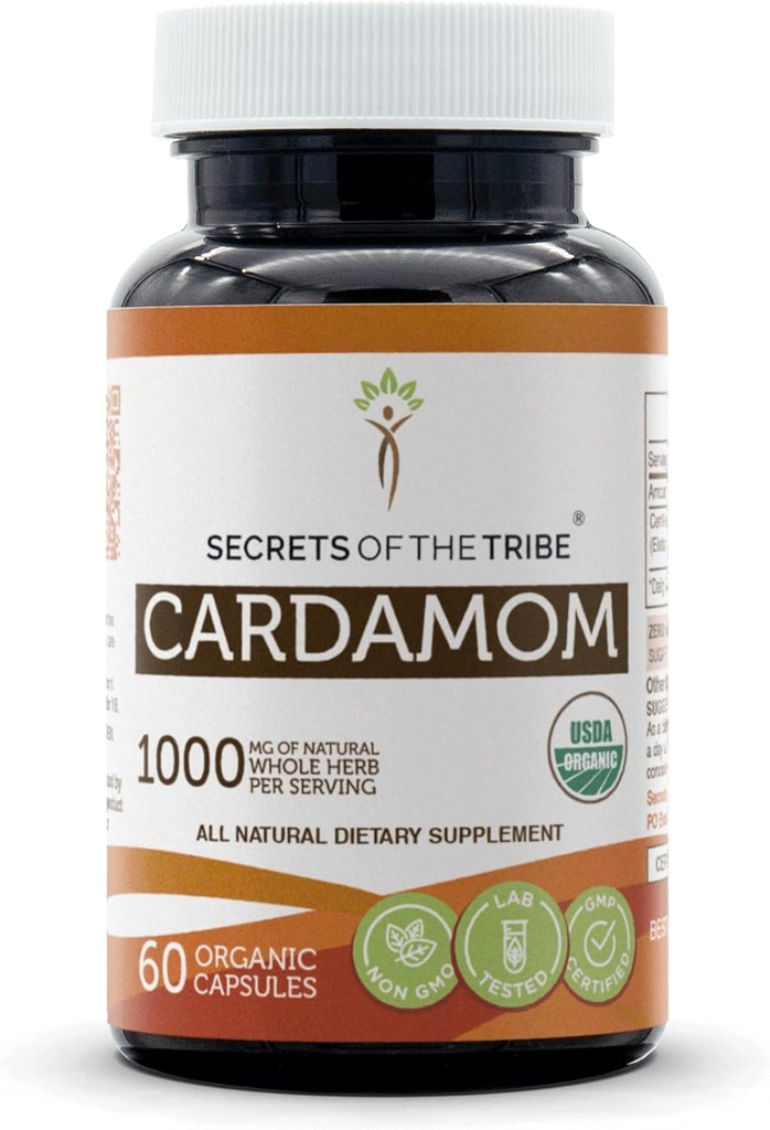 Tribe Cardamom 60 Capsules'in Sırları, Sebze Kapsülleri ve USDA Organik Cardamom (Elettaria kartamom) ince Pod (60 Capsules)