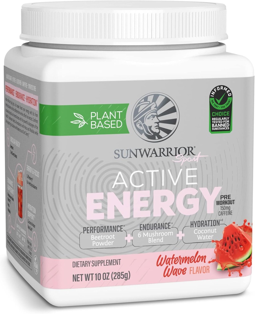Sunwarrior Plant-Based Preworkout Toz Hydration Mix | Coconut Water Mushroom Mix Soy Free Sugar Free Gluten Free Dairy Free Stics Free | Watermelon Wave 30 Hizmetler | Sport Active Energy