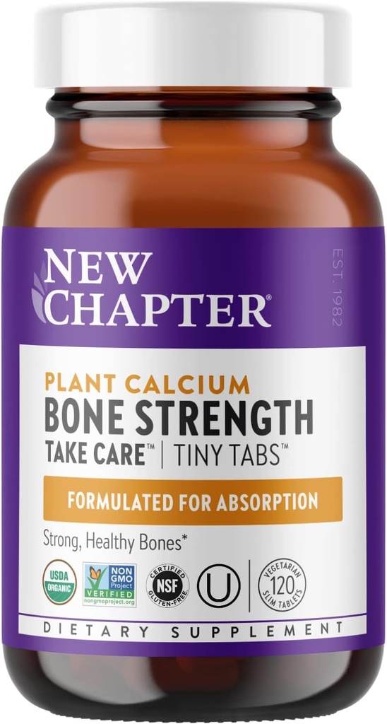 Yeni Bölüm Kalsiyum Supplement - Bone Strength Tiny Tabs Organicuba ile Magnezyum, D3+K2, Bone Health için 70+ Trace Mineralleri, Gluten Free, Easy to Swallow - 120 ct