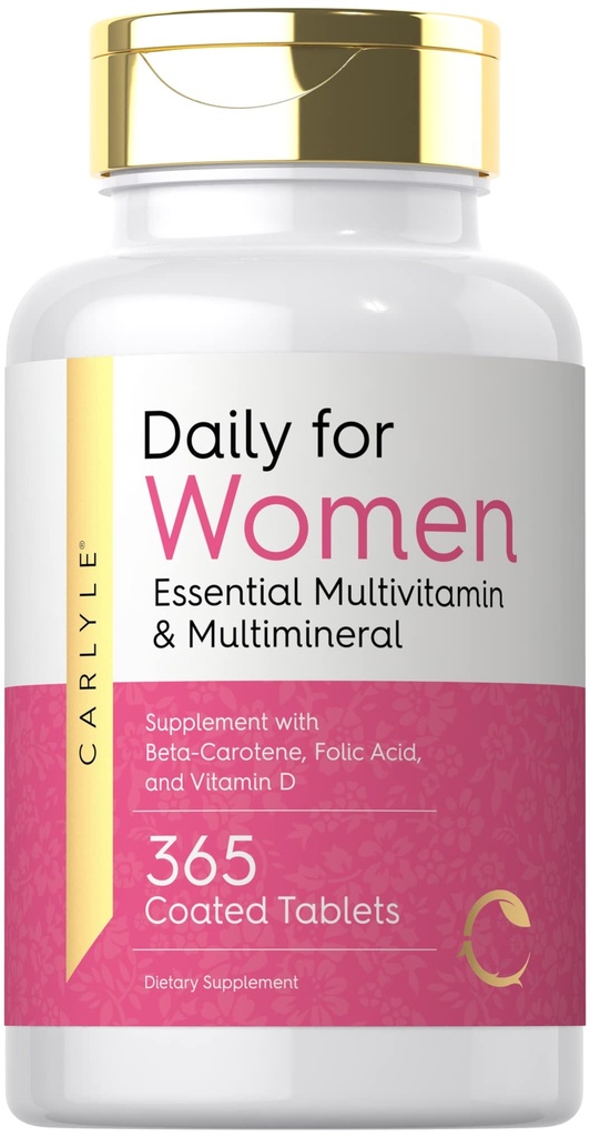 Carlyle Multivitamin and Multimineral for Women | 365 Tablets | Daily Supplement with Beta-Carotene, Folic Acid and Vitamin D | Non-GMO, Gluten Free Pills