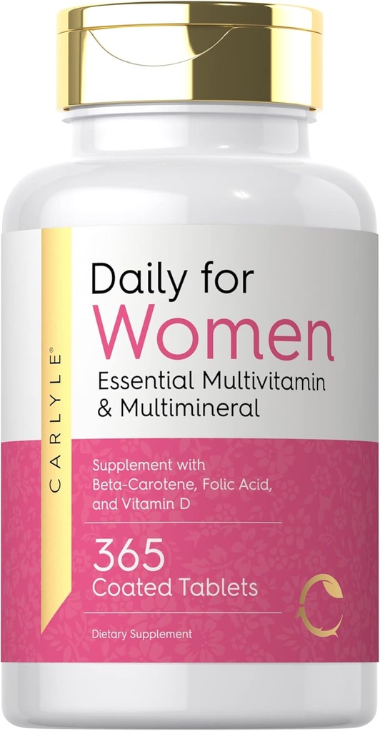 Carlyle Women's Daily Multivitamin and Multimineral Supplement | 365 Tabletler | Beta-Carotene, Folic Acid and Vitamin D | Non-GMO, Gluten Free Pills