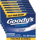 Goody's Headache Toz Ekstra Güç Ağrısı Yardımı, Triple Action Headache Relief with aspirin, Acetaminophen & Caffeine, 24 Kont, 6 Sayı