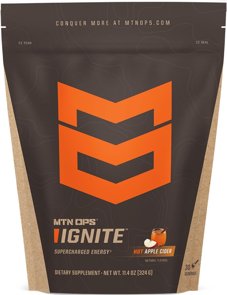 MTN OPS Hot Ignite Instant Coffee Nootropic & L-Arginine L-Citrulline for Cognitive Clarity, mental Focus & Nitric-Oxide Boost | 200 mg Caffeine per Service, 30 Servisler | Apple Cider