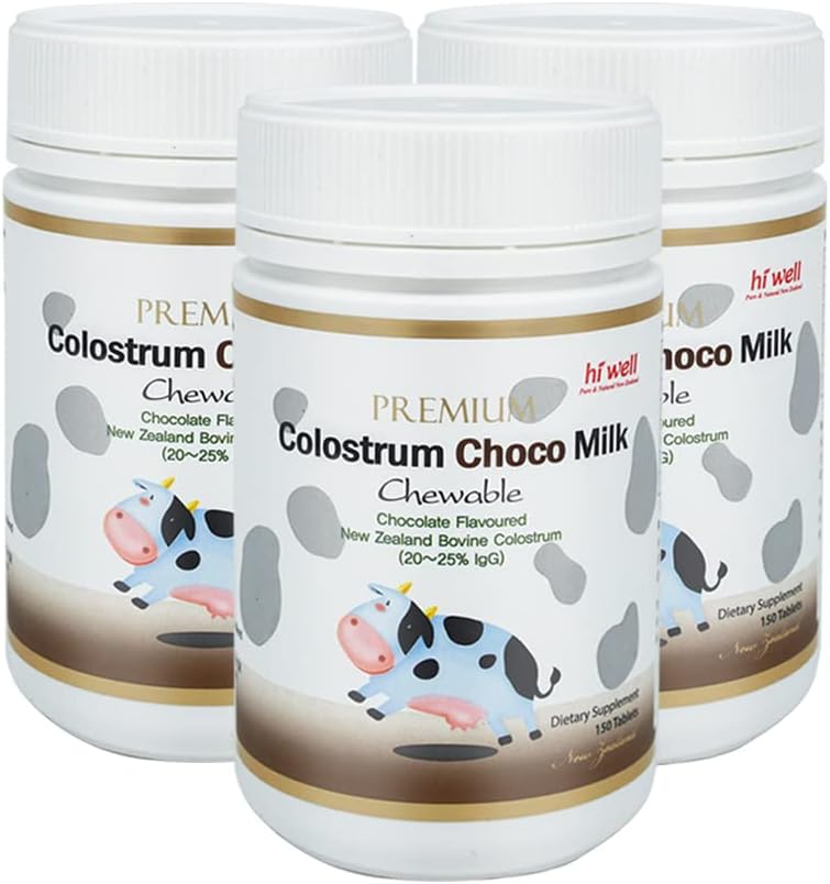 (Συσκευασία των 3) Hi Well Premium Grass-Fed Colostrum Choco 150 δισκία