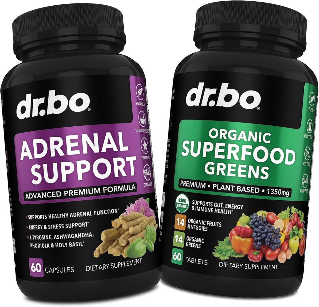 Adrenal Support & Organic Superfood Greens & Fruit Supplements - Daily Energy Super Food Fruits and Veggies Supplement Tabletler Plus Sebze Gıda Gıdaları